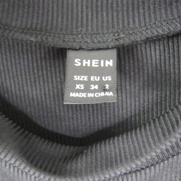 Shein Black Ribbed Knit Tie Front High Neck Top XS Crop Tank High Neck Halter - Picture 7 of 8